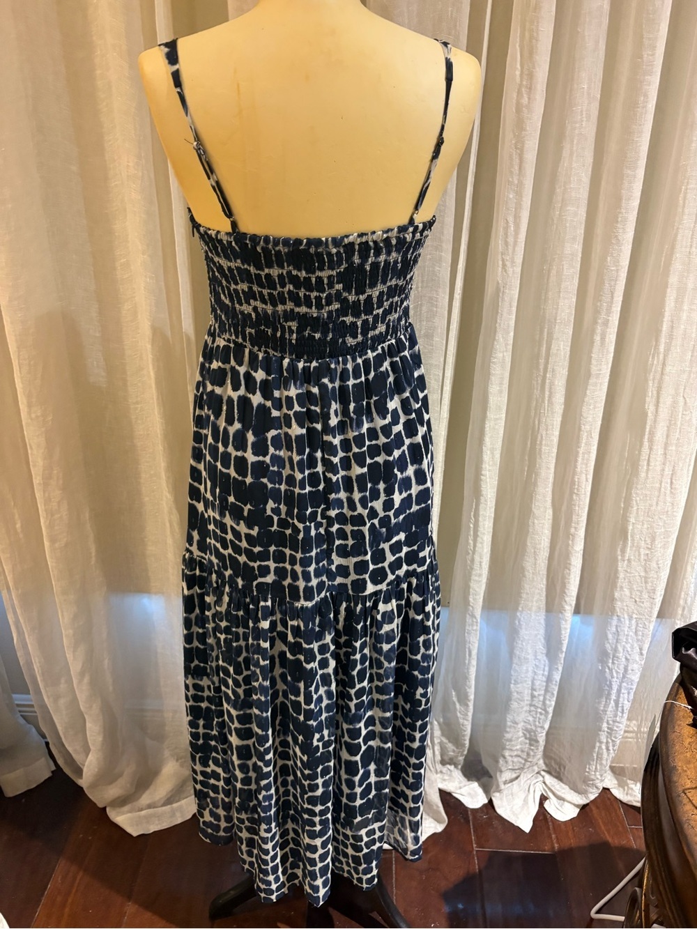 Socialite Navy and White Tiered Maxi Dress with Square Neck - Picture 2 of 5